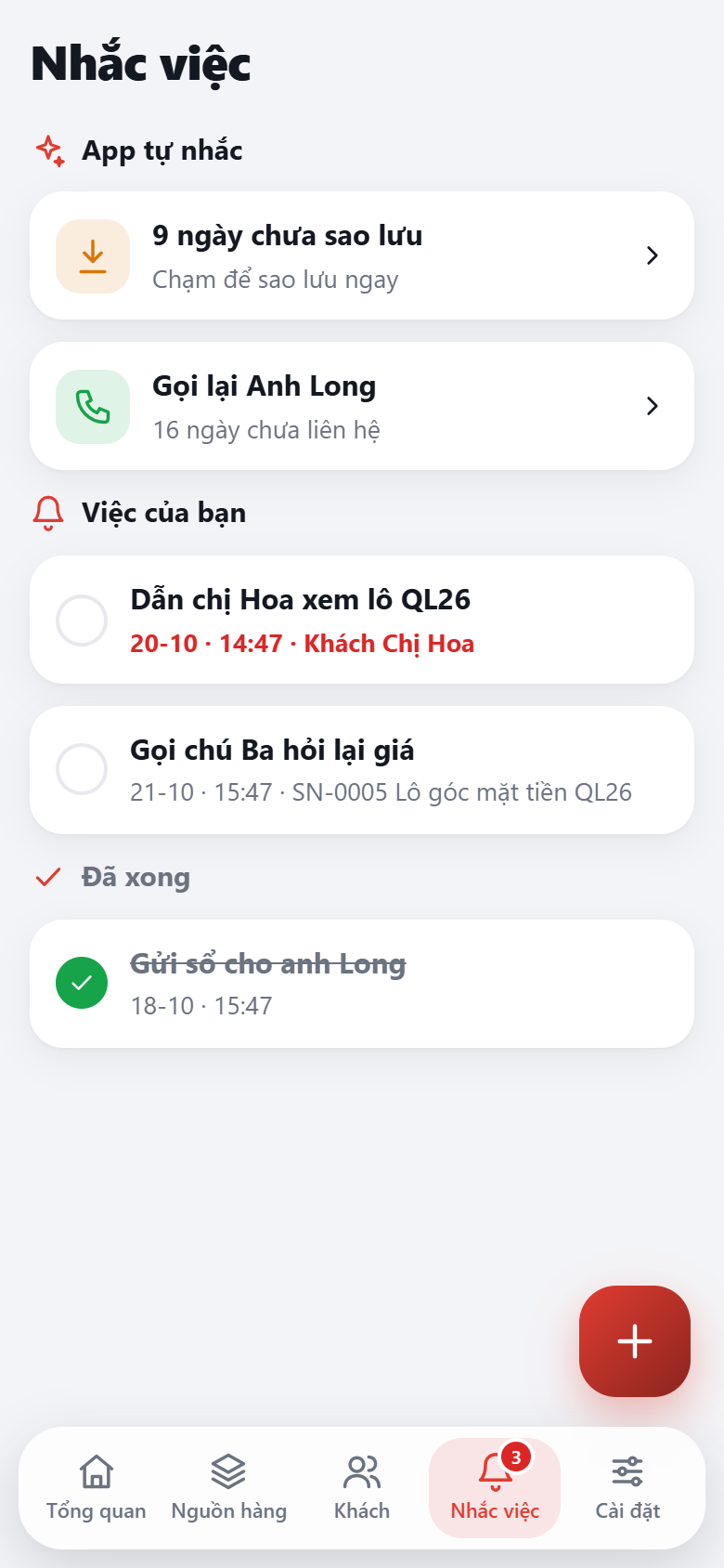 Màn hình nhắc việc